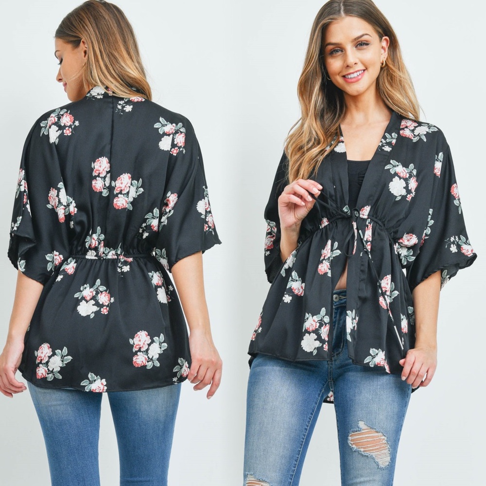 Floral Black Kimono Cardigan